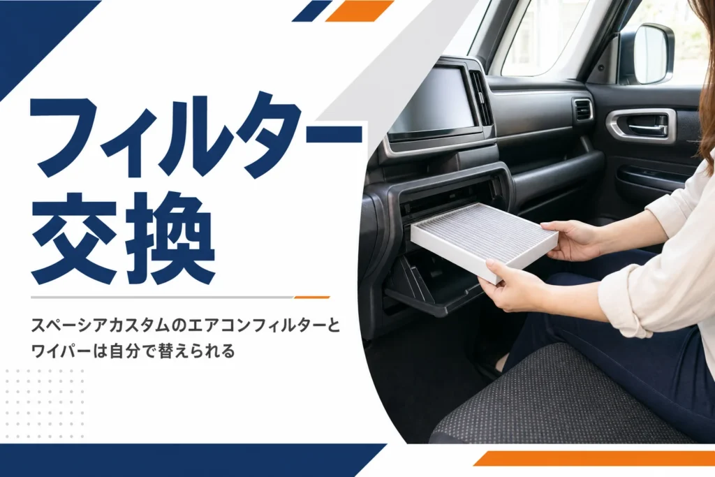軽自動車の助手席でエアコンフィルターを交換しているイメージ