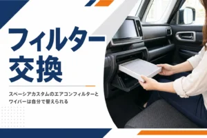 軽自動車の助手席でエアコンフィルターを交換しているイメージ
