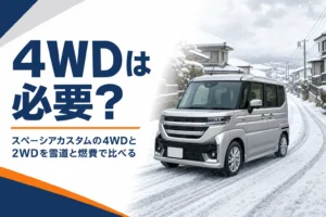 雪の積もった坂道を登る軽スーパーハイトワゴン