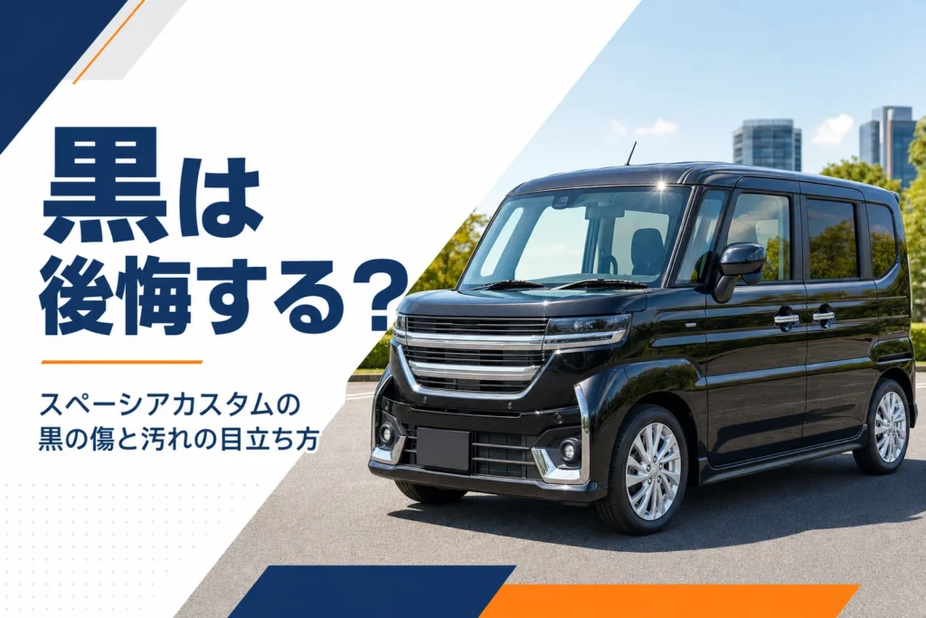 黒いスペーシア カスタムの塗装に光が当たっている様子