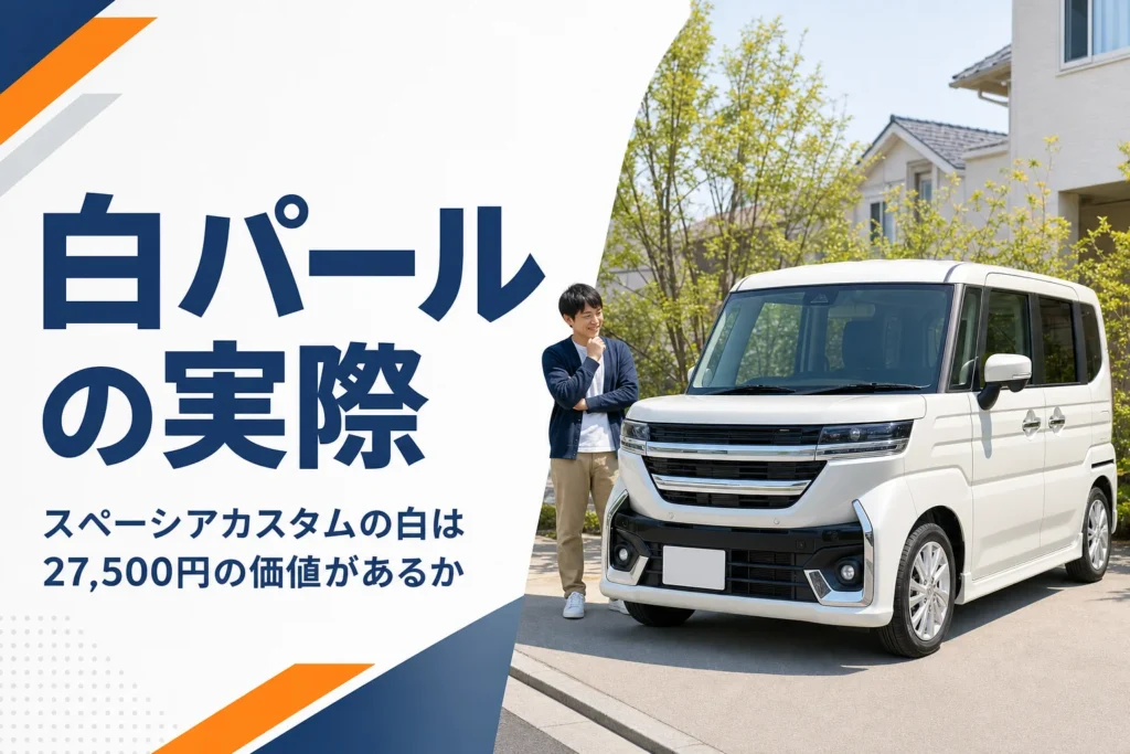 白いスペーシア カスタムが住宅の前に停まっている様子