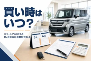カレンダーと見積書で車の買い時を考える机の上の様子