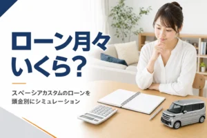 電卓と家計簿で車のローンを計算するイメージ