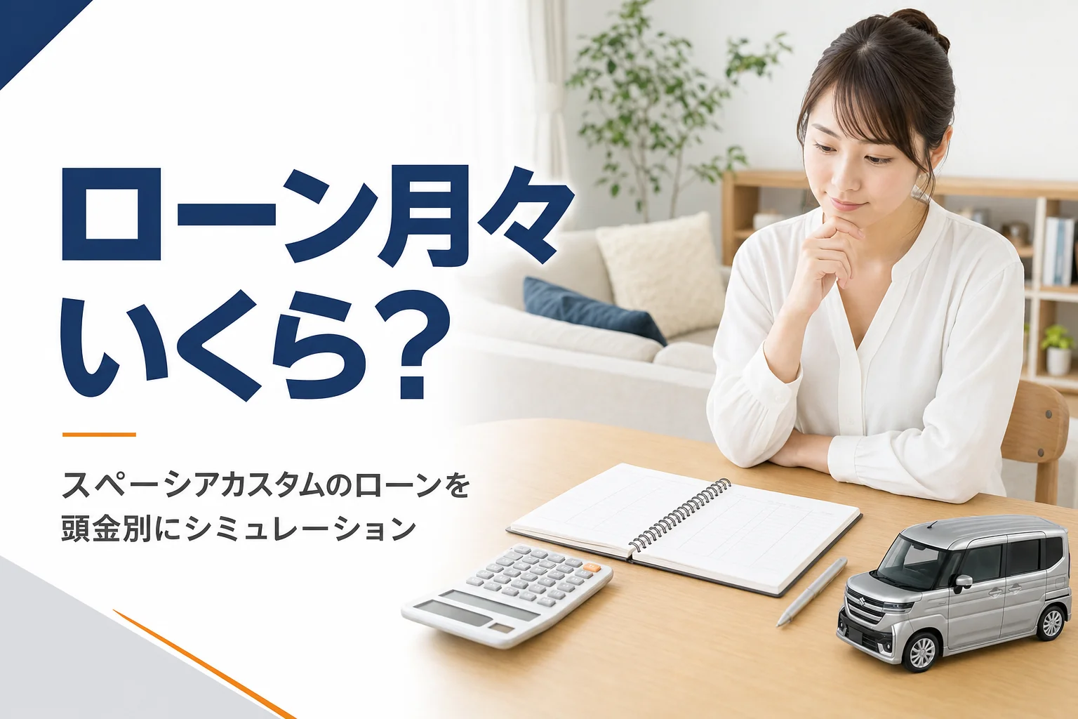 電卓と家計簿で車のローンを計算するイメージ