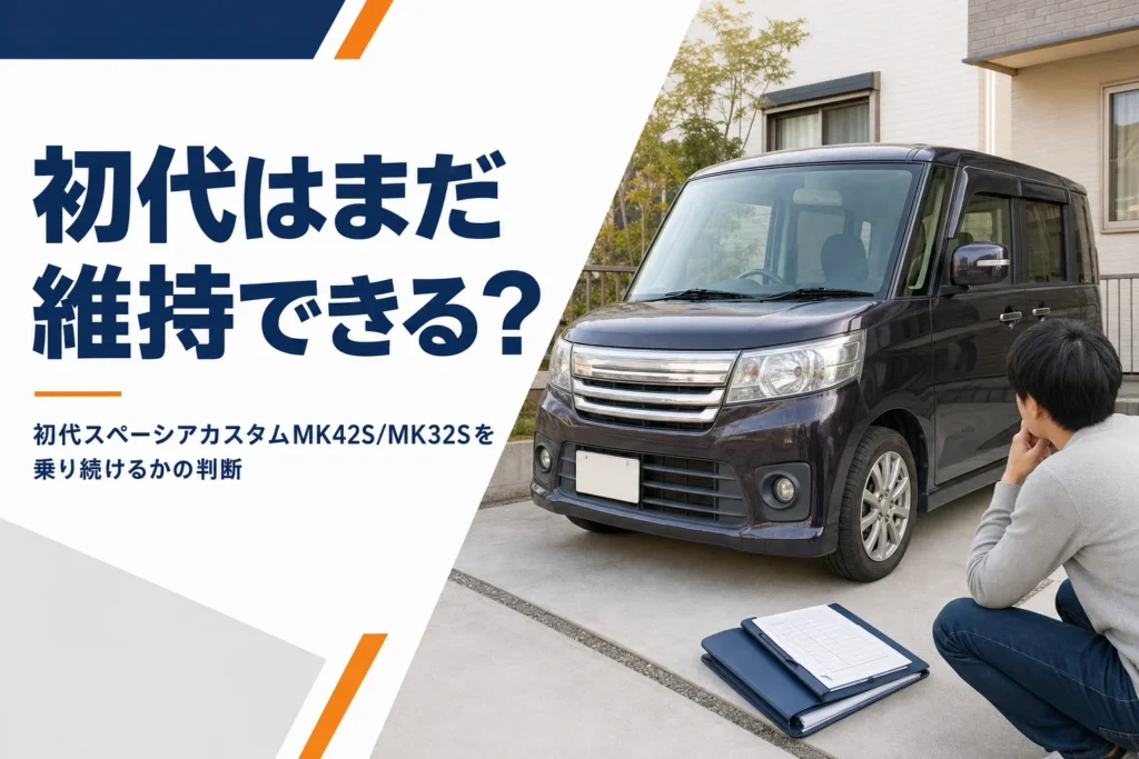 自宅の駐車場に停まった年数のたった軽スーパーハイトワゴンのイメージ