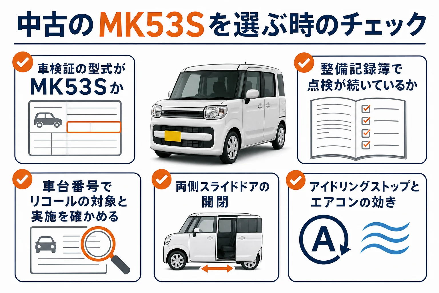 中古のMK53Sを選ぶ時のチェック項目の図解
