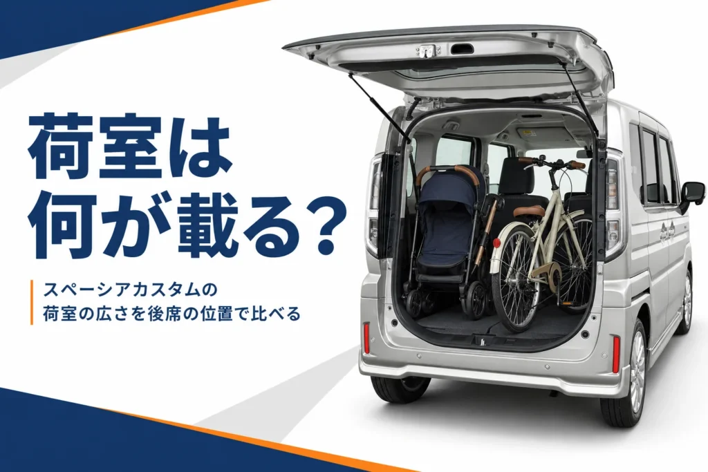 後席を倒した軽スーパーハイトワゴンの荷室に荷物を積んだイメージ