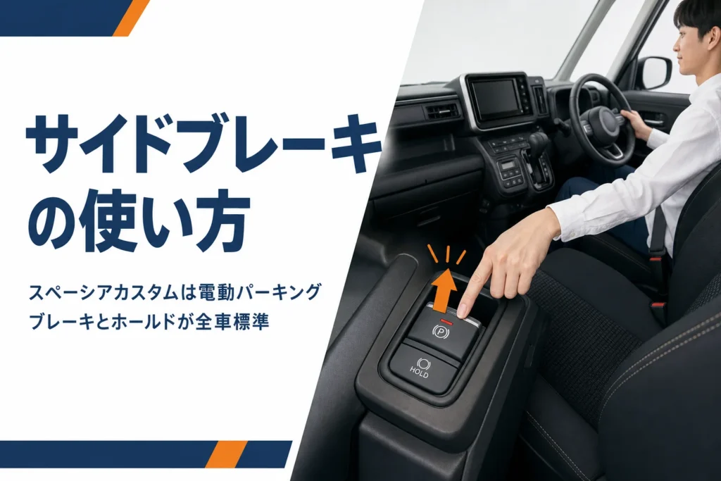 スペーシア カスタムの電動パーキングブレーキのスイッチを操作する手元
