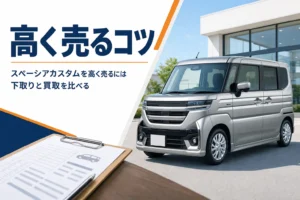 査定を待つ軽スーパーハイトワゴンのイメージ