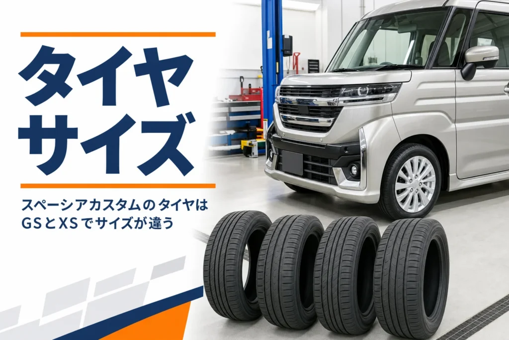 軽スーパーハイトワゴンの前輪と新品タイヤのイメージ