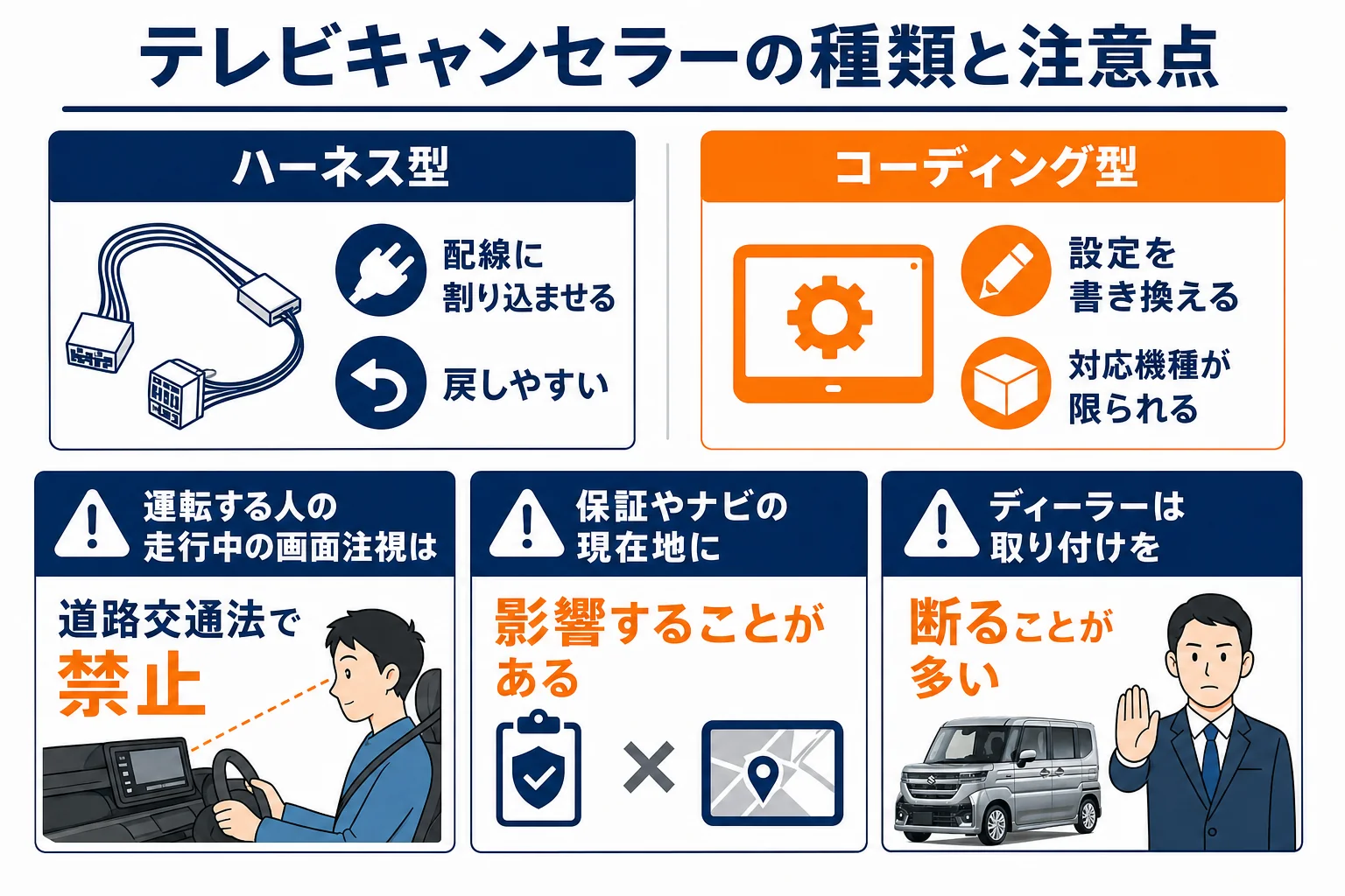 テレビキャンセラーの種類と注意点を並べた図解