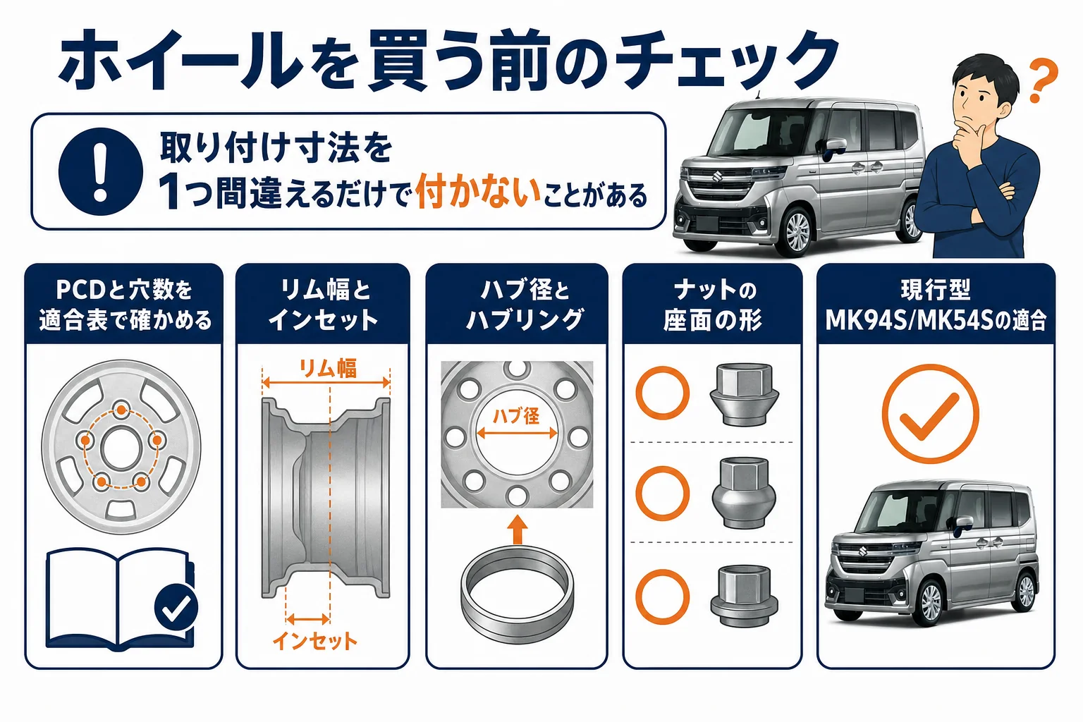 ホイール購入前に確かめる項目をまとめた図解